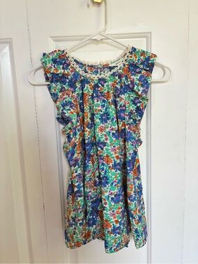 NWOT Mine Floral Ruffle Tank Top - Blue, Green & Orange